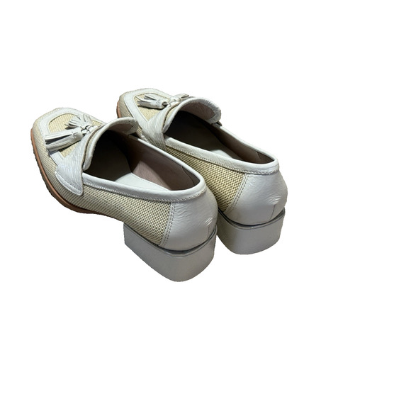 Donald J Pliner Lenny Penny Loafers Size 6 Natural Raffia Leather Pumps Tassels - Picture 5 of 6